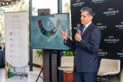 Samir Patel, CEO and Founder of Workable, speaks at the launch of the company's WELL Coworking Rating the first such certification awarded to a coworking space in Africa.